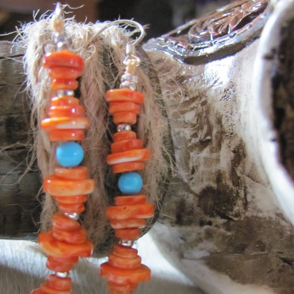 ZUNI HAND MADE SPINY  OYSTER & SLEEPING BEAUTY TUR Jewelry - ZUNI HAND MADE SPINY  OYSTER & SLEEPING BEAUTY TURQUOISE EARRINGS